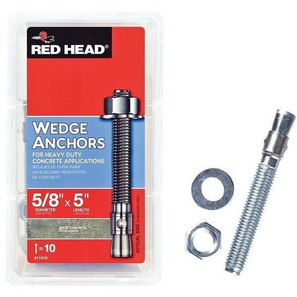 Red Head Trubolt Wedge Anchor, 5/8" Dia., 5" L, Stainless Steel 12310